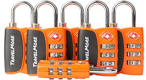 TSA-Schlösser mit Öffnungs-Alarmanzeige | TSA-Kofferschloss für Flugreisen | Zahlenschlösser mit Open-Alert-Anzeige | Gepäckschlösser für Koffer, Rucksack, Gepäck | 6 Stück, Orange