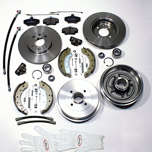 Autoparts-Online Set 60003435 Bremsscheiben belüftet + Bremsbeläge vorne + Bremstrommeln + Bremsbacken + Radlager + Radbremszylinder + Zubehör hinten + Bremsschläuche vorne + hinten