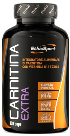 EthicSport Carnitina Extra – Integratore di L-Carnitina con Zinco e Vitamina B12 – Supporto al metabolismo energetico e degli acidi grassi – 120 capsule