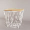 White Geometric Iron Metal Wire & Square Wooden Top Storage Side Table Basket