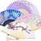 4 Pieces Folding Fans Handheld Fans Bamboo Fans with Tassel Women's Hollowed Bamboo Hand Holding Fans for Wall Decoration, Gifts (White Cherry, Pink Cherry, Blue Cherry and Purple Cherry）