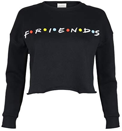 Popgear Friends Text Logo Kruppiertes Sweatshirt, Mädchen, 128-182, Schwarz, Offizielle Handelsware
