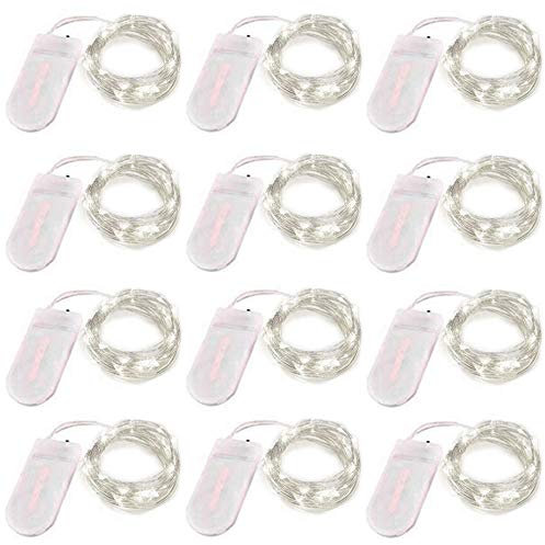 12 Stück Lichterkette batteriebetrieben 2 m 20 LED Mini Lichterkette Silberdraht Sternenlichter für DIY Hochzeit Party Festival Halloween Weihnachten (12, kaltweiß)