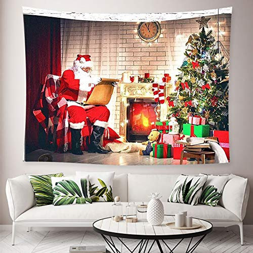 Jorisa Weihnachten Tapisserie Wandteppich,Weihnachtsmann Kamin Weihnachtsbaum Hintergrund Stoff Wandbehang Wandtuch für Wohnzimmer,Schlafzimmer,Wohnheim,Party Hintergrund,200x150cm