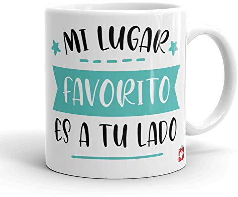 Kembilove Taza Desayuno para Parejas – Tazas Originales con Mensaje Mi lugar favorito es tu a tu lado color verde – Taza de Café y Té para Madres – Tazas de Regalo para el día de San Valentín