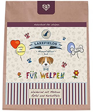 Lakefields Premium Trockenfleisch Menü Welpen Weiderind mit Zucchini, Äpfeln und Karotten für Welpen, Größe:3 x 1 Kg
