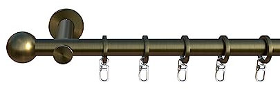 tilldekor Gardinenstange Formentor 1, Messing-antik, 16 mm Durchmesser, auf Maß 180 cm inkl. Trägern, Endstücken, Ringe und Faltenlegehaken