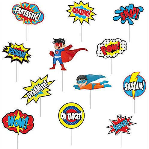 YiiiGoood 24pcs Superhero Cupcake Toppers Kids Birthday Cake Decoration Picks Boy Baby Shower Decorations Party Supplies