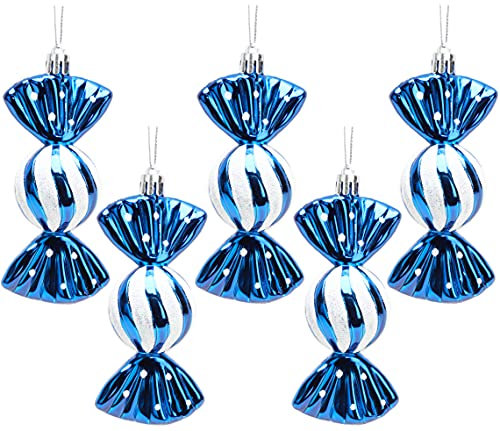 Christmas Concepts® Pack of 5-110mm Large Sweet Shaped Baubles - Shiny & Glitter Decorated - Christmas Baubles (Midnight Blue)