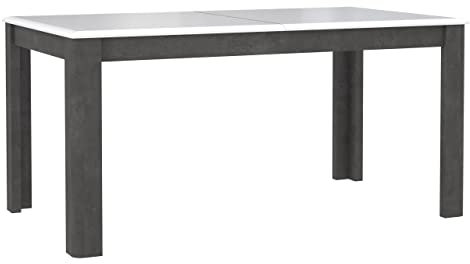 Newroom Esstisch Betonoptik und Weiß Hochglanz Ausziehbar Modern - 206,6x77,7x90 cm (BxHxT) - Tisch Eszimmertisch Küchentisch - [Minou.Eight] Esszimmer Küche Wohnzimmer Wohnstube