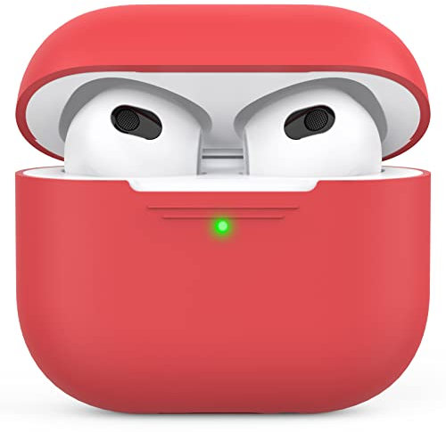 AhaStyle Airpods 3 Case Cover, Soft Silicone Protective Case Compatible with AirPods 3rd Full Body Shockproof Covers for Apple AirPods 3rd Generation 2021 (Red)