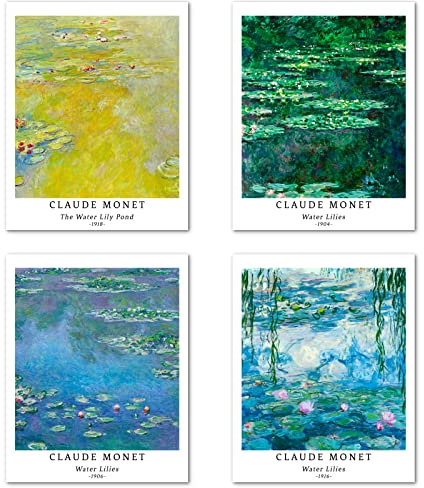Kunstdruck Ungerahmt Bilder Set von 4, Poster Größe: 28x35 cm Premium Blumen Kunstpapier Wanddeko Vintage Geschenk Hochauflösend Pflanzen Botanische Passenden Jugendzimmer Deko Claude Monet Posters