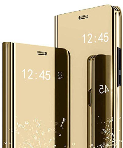 Ysnzaq Hülle Case für iPhone 14, Bookstyle Clear View Standing Cover 360 Grad Spiegel Flip Folio Hülle mit Standfunktion Handyhülle für Apple 14 / iPhone 14 6.1 inch.Mirror Golden