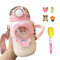 Kawaii Water Bottle With Straw And Stickers, Large Capacity Kawaii Bear Water Bottle, Leak-Proof Cute Kawaii Bear Water Bottle For Boys Girls (Rosa)
