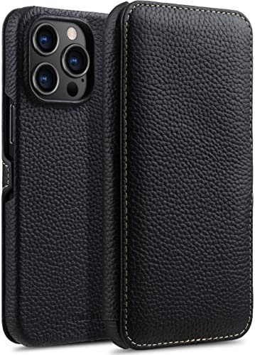 STILGUT Book Case kompatibel mit iPhone 14 Pro Max (6.7“) Hülle aus Leder mit Clip-Verschluss, Klapphülle, Handyhülle, Lederhülle - Schwarz