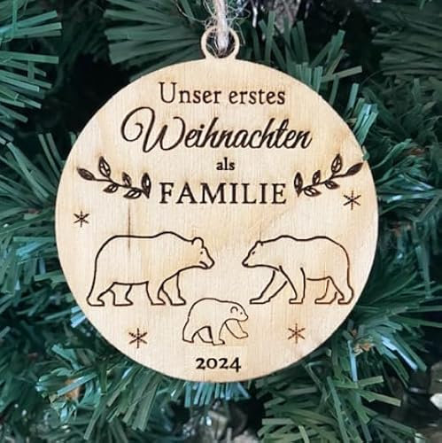 Unsert Erstes Weihnachten als Familie Weihnachtsbaumschmuck Weihnachtsdeko aus Holz Eisbären Weihnachtsbaum Deko Weihnachtsdekoration Ornament Holz Christbaumschmuck