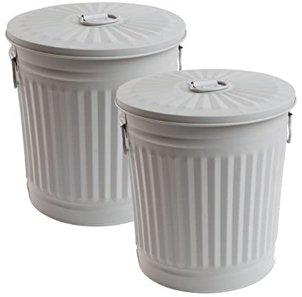 Jinfa | 2 Jeux Poubelle en métal galvanisé avec poignées et couvercle | Gris | Diamètre Ø 21,5 cm - Hauteur 21,5 cm | Capacité: 7 litres