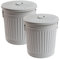 Jinfa 2 juegos de cubos de basura de diseño retro con tapa | Gris | Ø altura 21,5 cm, 7 litros