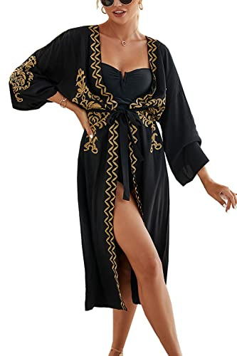 LikeJump Femme Robe de Nuit Kimono Maxi Cache-Maillot Robe de Plage Bikini d'été
