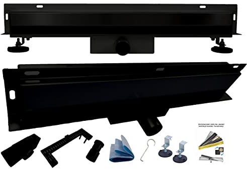 AQUA HEATING 2 en 1 Caniveau de Douche Mural avec Siphon Ultra-plate en Acier Inoxydable Grille Sol de Douche Linéaire Ensemble Complet Noir 60 cm