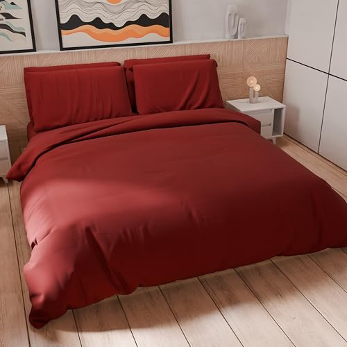 PETTI Artigiani Italiani - Single Duvet Cover Set 150 x 200 cm (1 Pillow Case 50 x 80 cm Included), Soft Microfibre Duvet Cover Set, Solid Colour Bordeaux