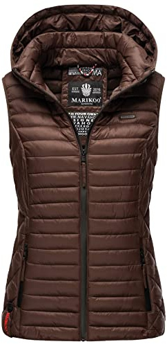 MARIKOO Damen Kapuzenweste für den Übergangs Weste mit Kapuze Steppweste B915 [B915-Hasenp-Dark-Choco-Gr.XXL]