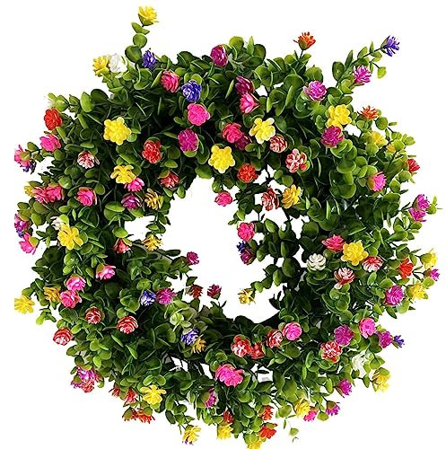 Bauernhaus Bunte Häuschen Türkranz Frühling - Künstliche Kranz Deko für Frühling Sommer Ganzjährig, künstliche Blumen Türkranz,Kunstpflanze Girlande, Kranz Willkommenszeichen(Lila, 35cm)