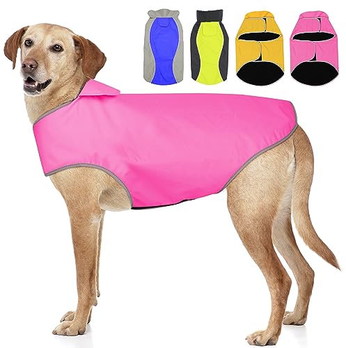 Dog Rain Coat-Lightweight Dog Raincoat Adjustable Dog Vest Reflective Pet Jacket Warm Dog Cloth for Large Dogs (Pink, Medium)
