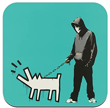 Untersetzer aus Kork – Banksy Choose Your Weapon Hund Blau Graffiti Street Art – 1 Stück (95 x 95 mm)