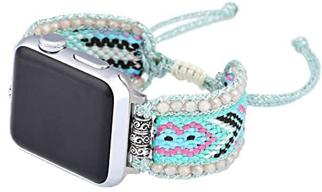 Retro Boho Braided Nylon Band Compatible with Apple Watch 40mm 41mm 38mm, Friendship Bracelet Handmade Woven Bohemian Beaded Western Dressy Strap for iWatch Series 8/SE/Ultra/7/6/5/4/3/2/1