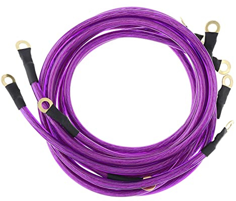 DriSentri 5 Point Car Universal Earth Ground Cables Grounding Wire System Kit High Performance Improve Power for Car Truck, Purple