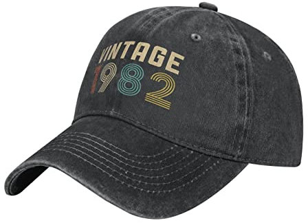 IUBBKI Washed Denim Vintage 1982 Baseball Cap Herren Schwarz Vintage Baumwolle Hut Unisex Papa Geburtstagsgeschenk Geschenk Hüte, Siehe Abbildung, L-3XL