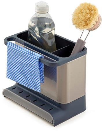 simplywire – Sink Tidy/Caddy – Kitchen Sink Organiser – Removable Drip Tray – Non-Slip – Grey and Stainless steel