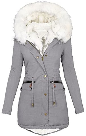 EMATOP Wintermantel Damen Warmer Lang Jacke Baumwolle Einfarbig Wanderjacke mit Kapuze Wintermantel Langarm Elegant Steppmantel Herbst Winter Outdoor Baumwolljacke Kuschelig Winterparka Mantel