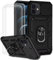Dechyi für iPhone 12 Mini Hülle mit Panzerglas Schutzfolie Schutzhülle mit Kameraschieber Case 360° Drehbarer Militä Ständer Stoßfest Cover-Schwarz