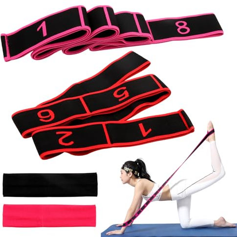 Scettar 2 Banda de Estiramiento de Yoga, Banda Elastica Pilates, Bandas Elasticas Fitness de 8 Rejillas y Bandas Pelo, Bandas Latinas de Resistencia Banda Elástica de Yoga para Pilates Latino Fitness