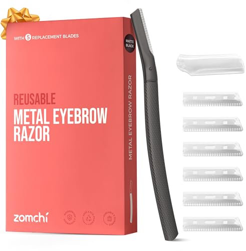 Augenbrauen Rasierer, Wiederverwendbare Gesichtsrasierer für Männer & Frauen, Edelstahl Augenbrauen Trimmer Shaper mit Präzisionsabdeckung, Dermaplaning Tool, Gesichtsrasierer mit 6 Klingen (Schwarz)