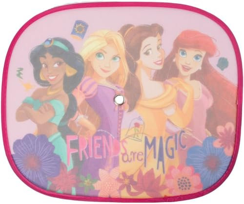 Par de toldos Laterales Disney para Coches, Princesas y niñas, 44 x 35 cm, con gráficos de Jasmine Rapunzel y Belle Ariel sobre Fondo Rosa