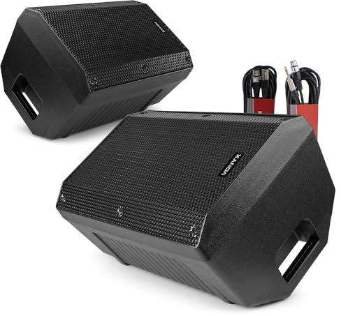 Vonyx VSA10BT Active Stage Monitor Speaker System Set with Bluetooth, Pair of 10-Inch Foldback Monitors, XLR and Jack Cables, 500W Bi-Amplified Audio for Live Performances, DJs, PA, Events