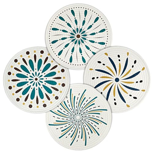 fanquare Round Placemats Set of 4, Cotton Rope Woven Place Mats, Heat Resistant Non-slip Table Mats for Kitchen Dinning Restaurant,30cm