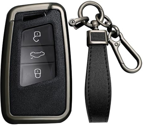 KUNIO Autoschlüsselhülle Passt für VW Magotan Passat B8 CC Tiguan MK2 Jetta Passt für Skoda Superb A7 Kodiaq Keyless Schutzhülle Metall Schlüsselcover Etui Schlüsselanhänger A Schwarz