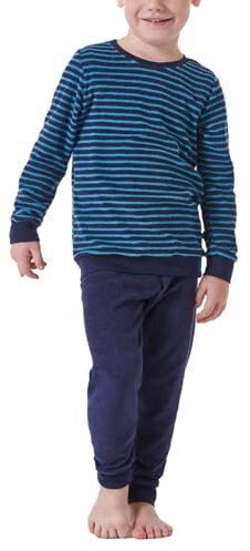 Schiesser Jungen Schlafanzug Warme Qualitäten Frottee - Fleece Interlock Größe 92 Bis 140 Pyjamaset, Dunkelblau_181866, 98 EU