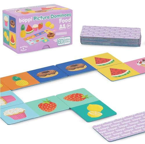 boppi Domino-Set, Bilderspiel für Kleinkinder – Buntes Domino Spiel ​​mit Lebensmittel Motiven, Pädagogisches Spielzeug Domino für Kinder – Spiele für Kinder ab 3 Jahren
