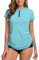UV Shirt Damen Wasser 1/4 Reißverschluss Schwimmshirt Rashguard Damen Badeshirt Kurzarm Schwimm Tshirt Verstellbarer Saum UPF 50+ Blau S