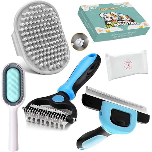 katzen pflege set 5-Teilig - Beinhaltet Unterfellbürste Hunde, Unterwollbürste für Mittel & Langhaar, Katzenbürste mit Wasser, Silikon Duschbürste und 10 Tücher (5 Teile, 5, stück)