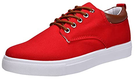 Klein Herren Schuhe Sommer Männer Low Top Canvas Wanderschuhe schnüren Mode Turnschuhe Freizeitschuhe Herren Schuhe Elegant (Red, 43)