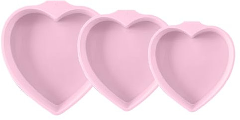 Fiauli 3Pcs Silicone Heart Cake Tin Set, 5 8 10 Cake Pans, Heart Shaped Cake Mould Multicolor Nonstick, Dessert Baking Tools for Homemade Cheese Mousse Chocolate Pink