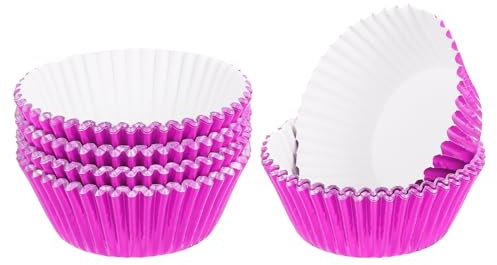 sourcing map 300 Pcs Foil Cupcake Liners, Muffins Metallic Baking Cups Wrappers Standard Greaseproof for Baking Cupcake Wrapper, Pink