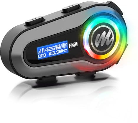 Moman Motorcycle Helmet Headset, H4M with 【LCD Screen & 6 EQ Sound】 Motorbike Helmet Speaker Single Person Use Wireless 5.3 Headphone with HiFi Stereo FM Radio AI Voice Assitant IPX6 Waterproof