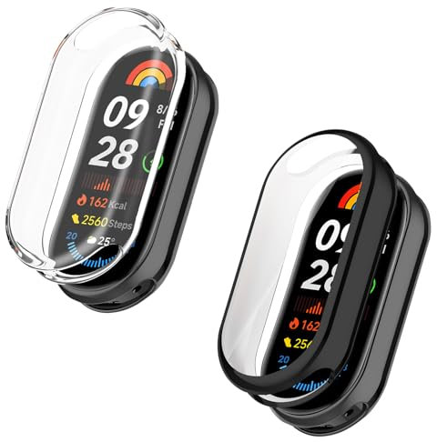 SeNool [2-Stück Hülle für Xiaomi Smart Band 9 (Xiaomi Mi Band 9) Schutzhülle Schutzfolie, Soft TPU Slim Stoßfestes Plattierte Displayschutzfolie für Xiaomi Mi Band 9- Klar+Schwarz
